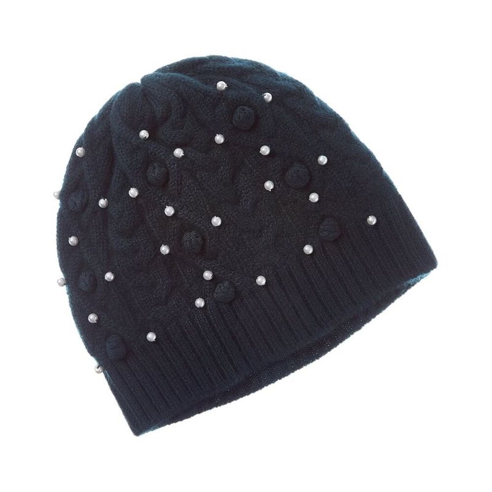 Forte Cashmere Pearl Studded Cashmere Hat, Green